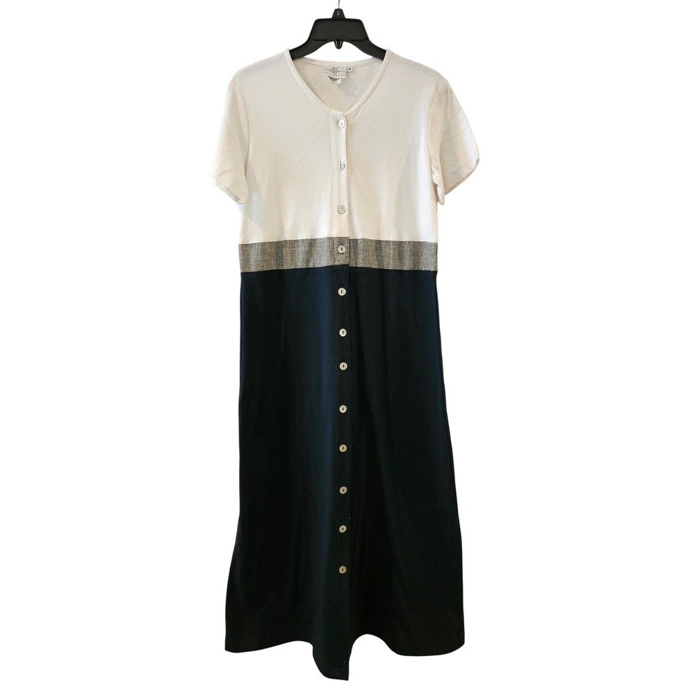 Womens 90s Colorblock Button Front‎ Maxi Dress Linen Blend Houndstooth Small PS